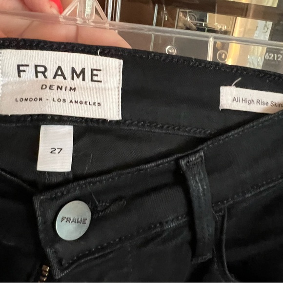 FRAME All high rise skinny black jeans with distressed hem - Picture 3 of 4
